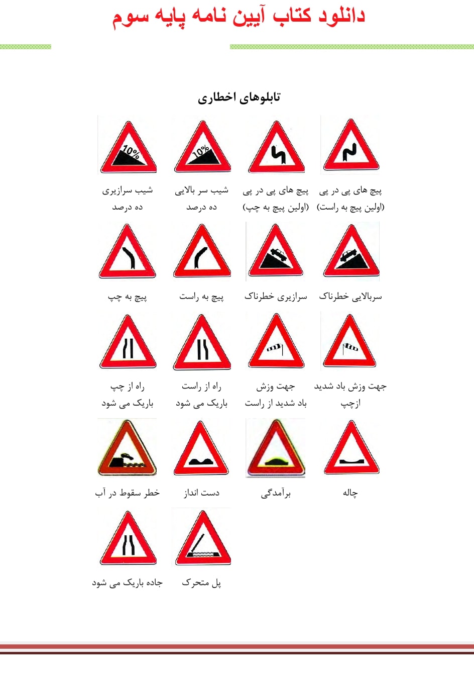 نکات مهم کتاب آیین نامه رانندگی پایه سوم